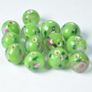 10mm Lampwork Glass Murano Green Beads